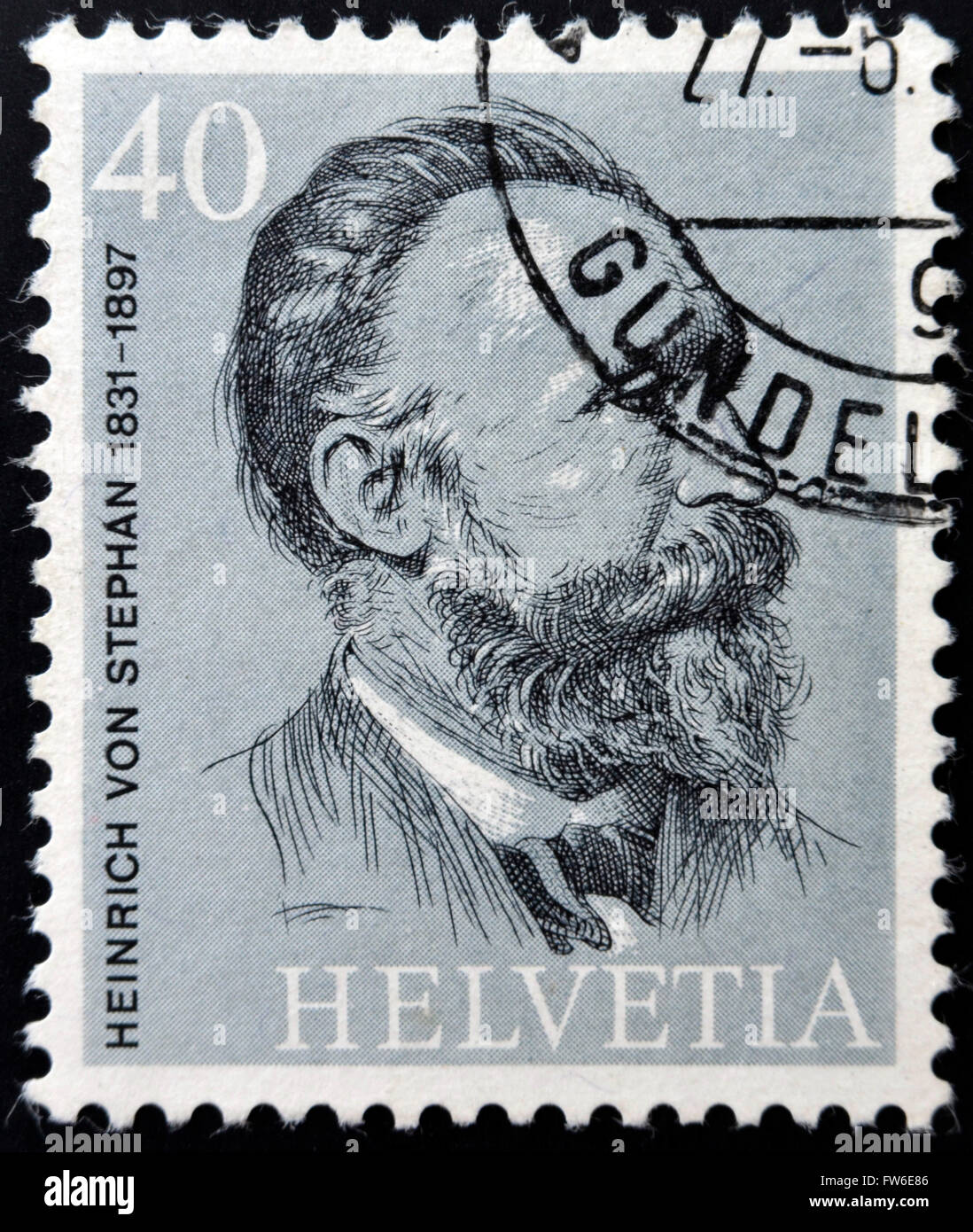 Suisse - circa 1974 : timbres en Suisse montre Heinrich VON STEPHAN, vers 1974 Banque D'Images
