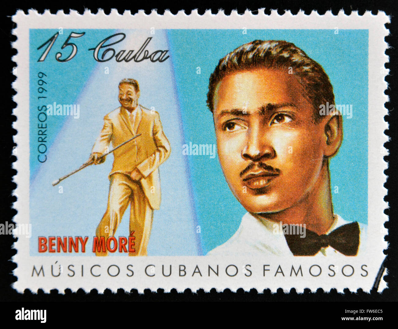 CUBA - VERS 1999 : un timbre imprimé en cuba dédié au célèbre musiciens cubains, Benny montre plus, vers 1999 Banque D'Images