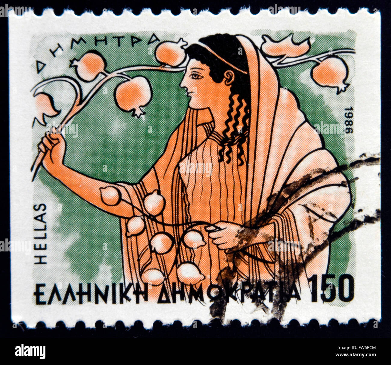 Grèce - vers 1986 : un timbre imprimé en Grèce à partir de la "dieux de l'Olympe" déesse montre Demeter, vers 1986. Banque D'Images Grèce - vers 1986 : un timbre imprimé en Grèce à partir de la "dieux de l'Olympe" déesse montre Demeter, vers 1986. Banque D'Images