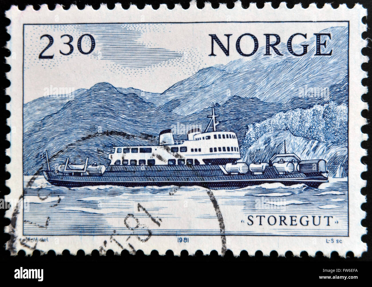 Norvège - circa 1981 : timbre imprimé en Norvège montre ship Storegut, vers 1981 Banque D'Images