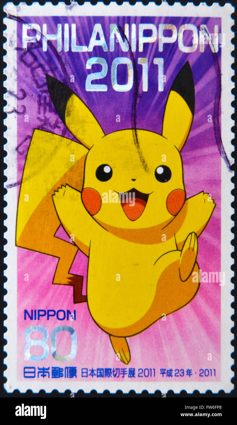 Japon - circa 2011 : timbre imprimé au Japon montre Pikachu, un Pokemon, vers 2011 Banque D'Images