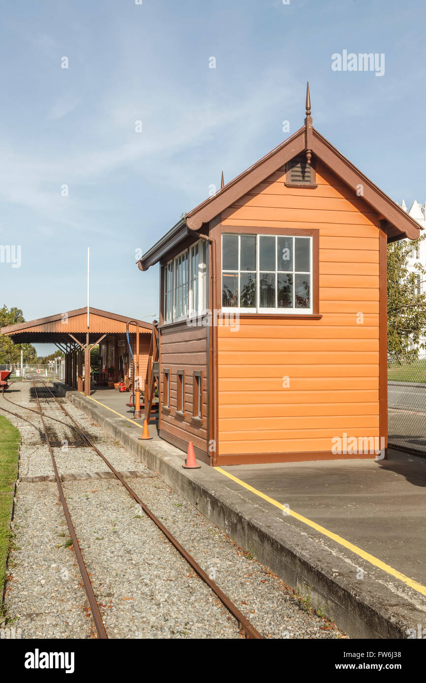 Boîte de signal et de la gare,point agréable, Canterbury, île du Sud, Nouvelle-Zélande, Océanie, Banque D'Images