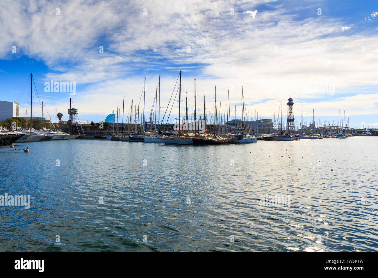 Et le quai du Port de Barcelone, Port Vell, l'Espagne, la Catalogne Banque D'Images