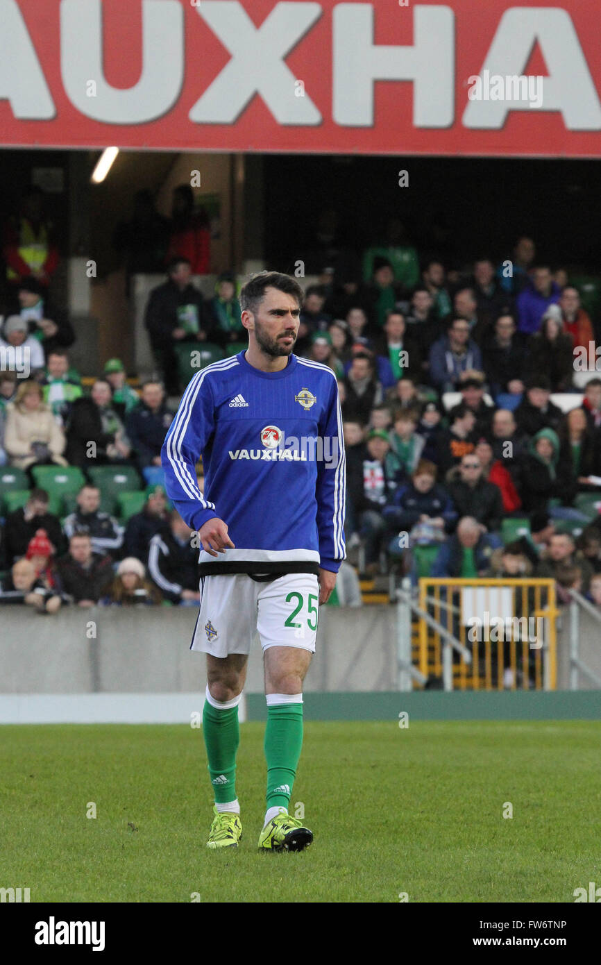 28 mars 2016 - défi international de Vauxhall (Friendly). L'Irlande du Nord 1 Slovénie 0. Michael Smith - Irlande du Nord Banque D'Images