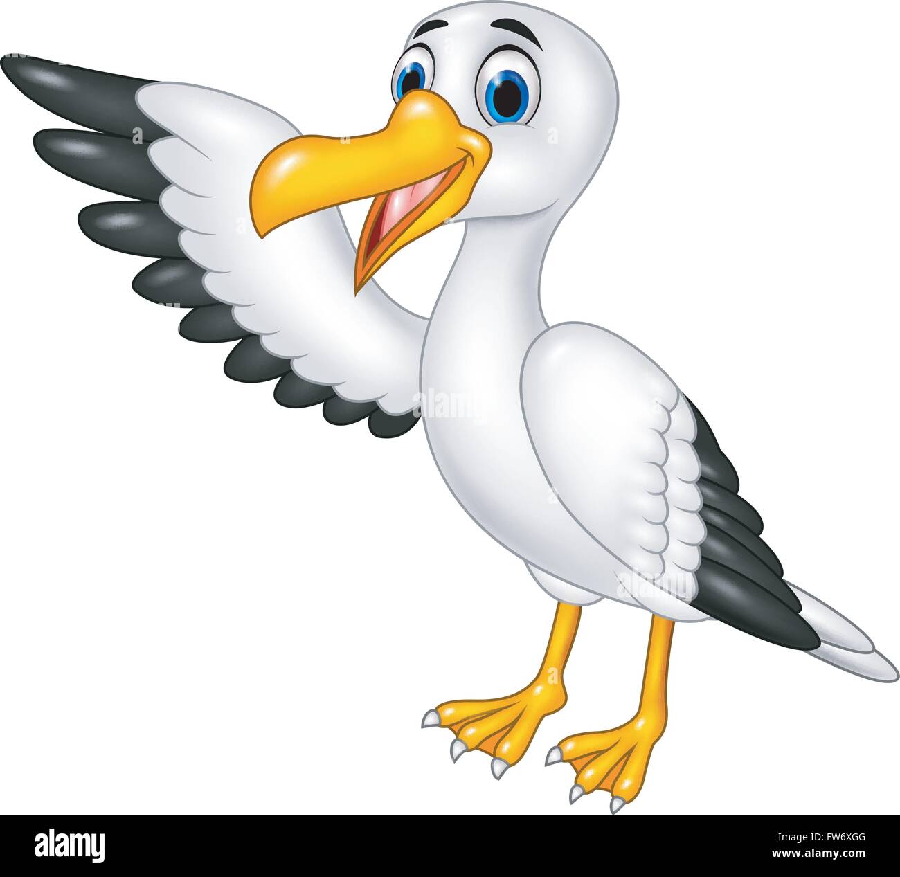 Funny Cartoon présentation seagull isolé sur fond blanc Illustration de Vecteur