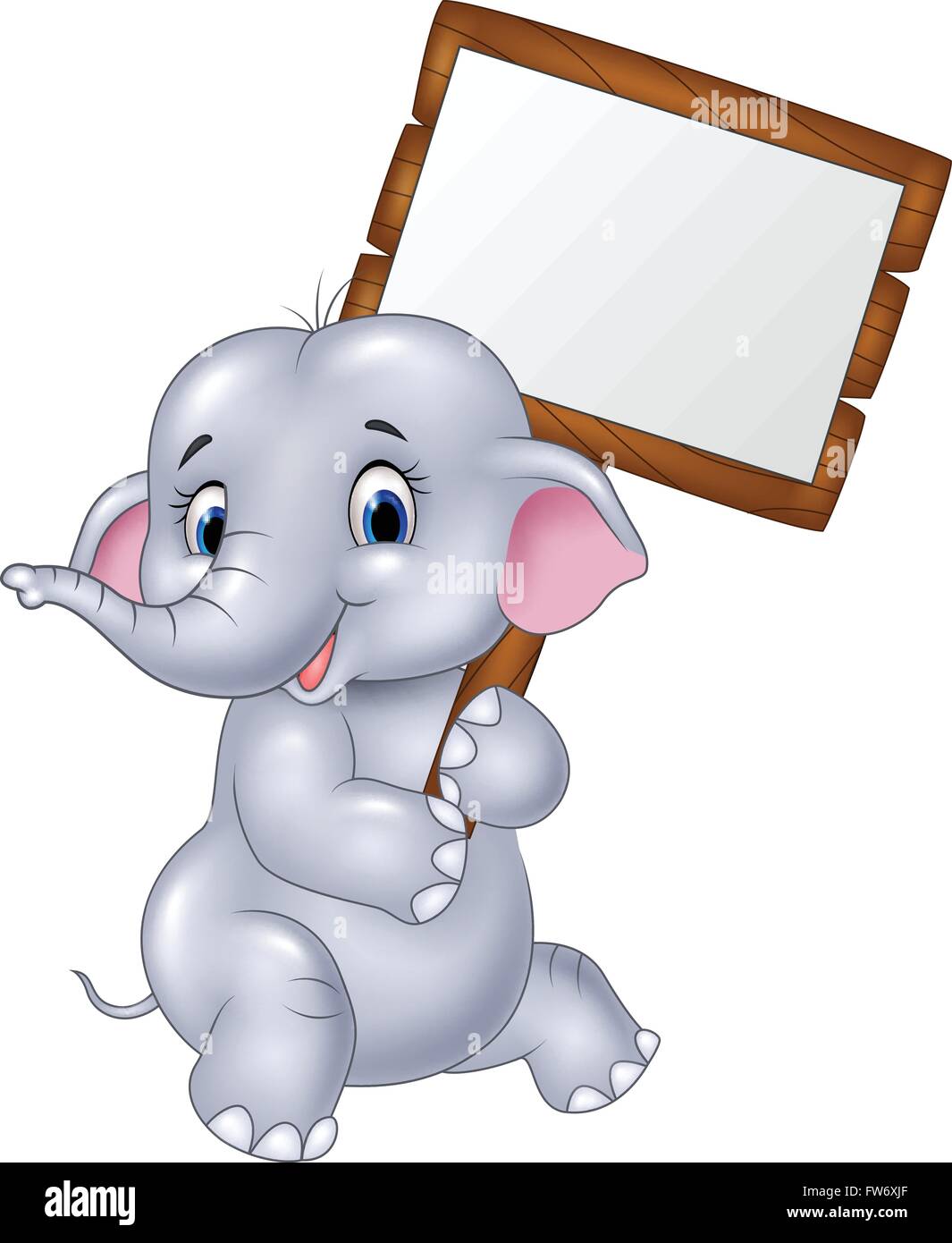 Cute baby elephant holding blank sign Illustration de Vecteur