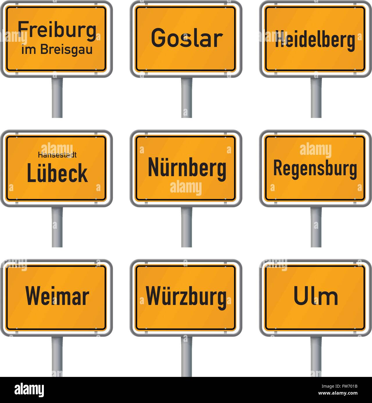 Les limites de la ville de signes le plus visité d'Allemagne villes historiques isolé sur fond blanc, partie 2 Illustration de Vecteur