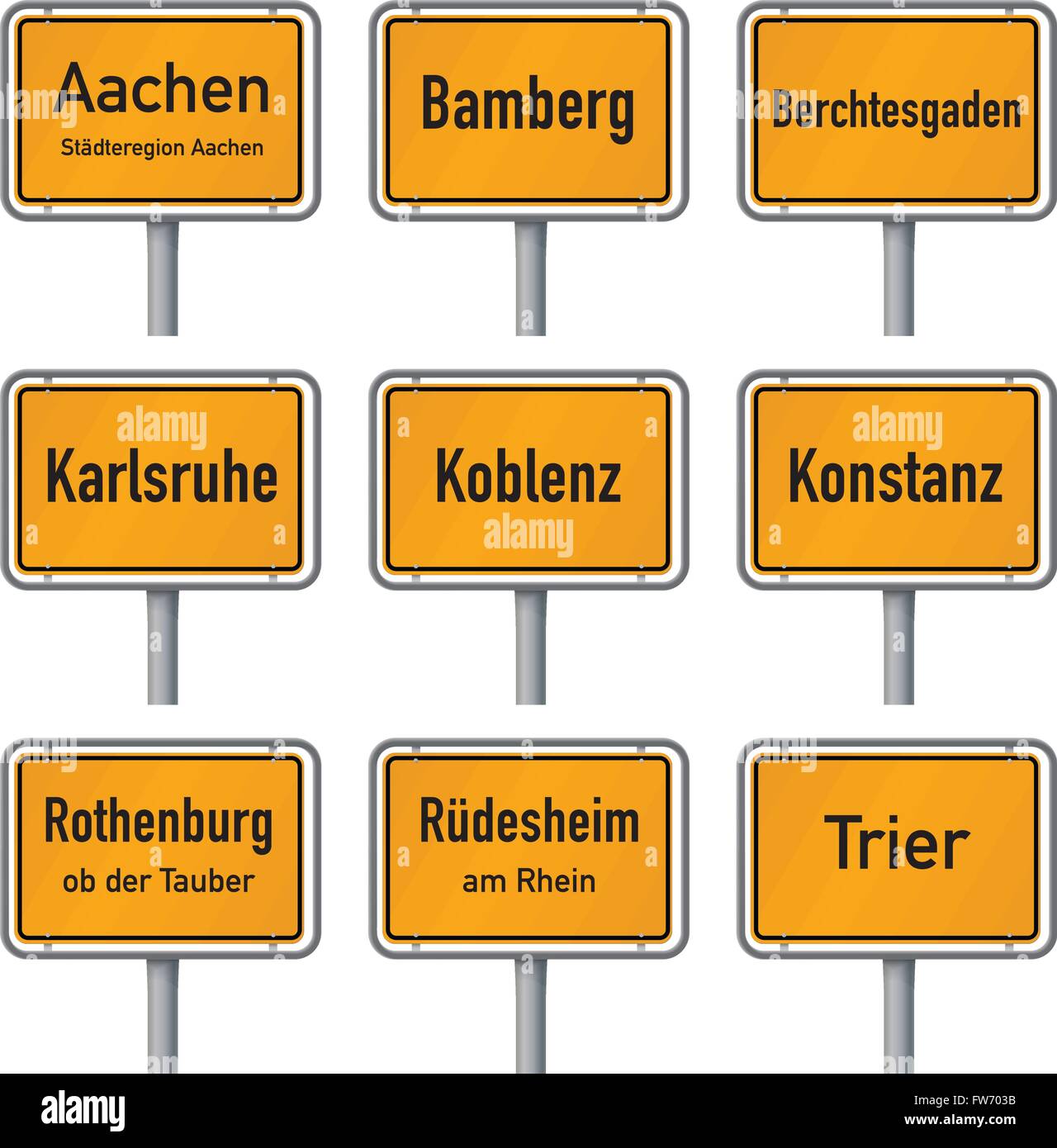 Les limites de la ville de signes le plus visité d'Allemagne villes historiques isolé sur fond blanc, partie 1 Illustration de Vecteur