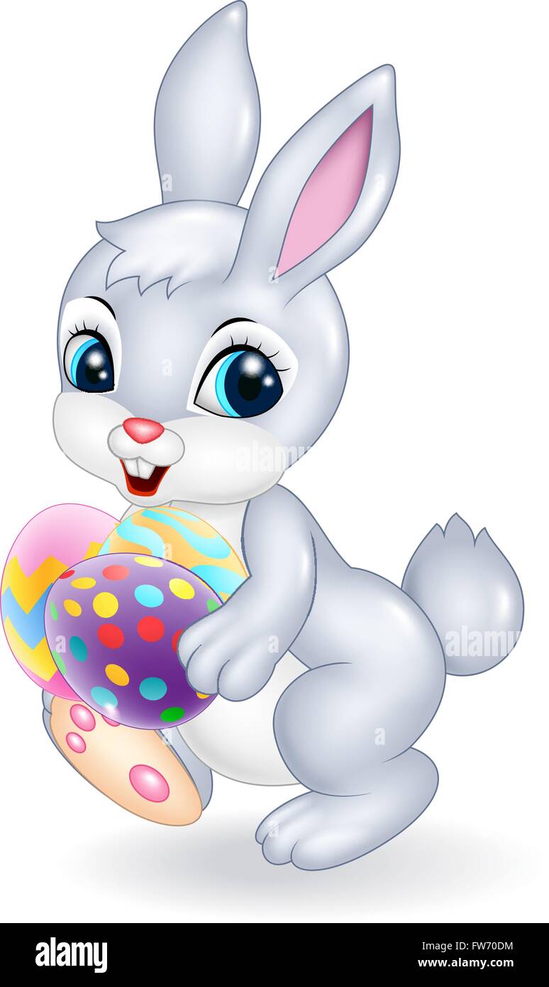 Cute bunny holding belle fleur Illustration de Vecteur