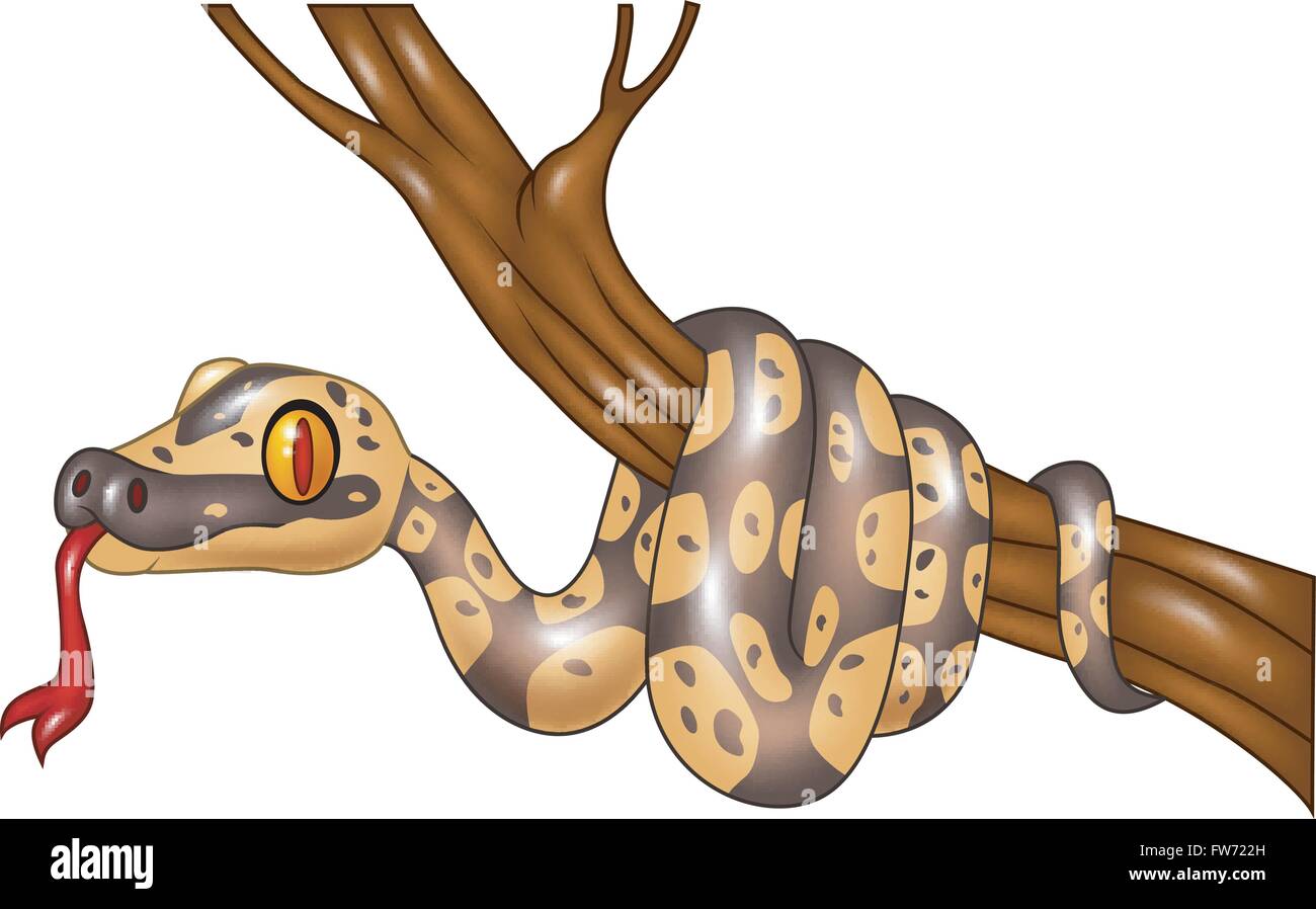 Serpent dessin animé sur une branche d'arbre Illustration de Vecteur