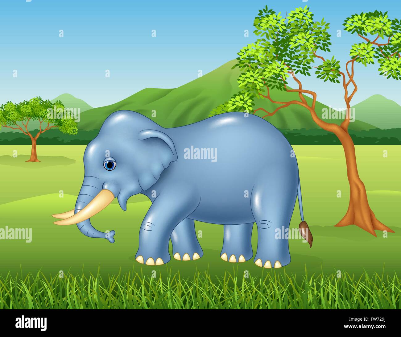 Mascotte éléphant mignon dans la jungle Illustration de Vecteur