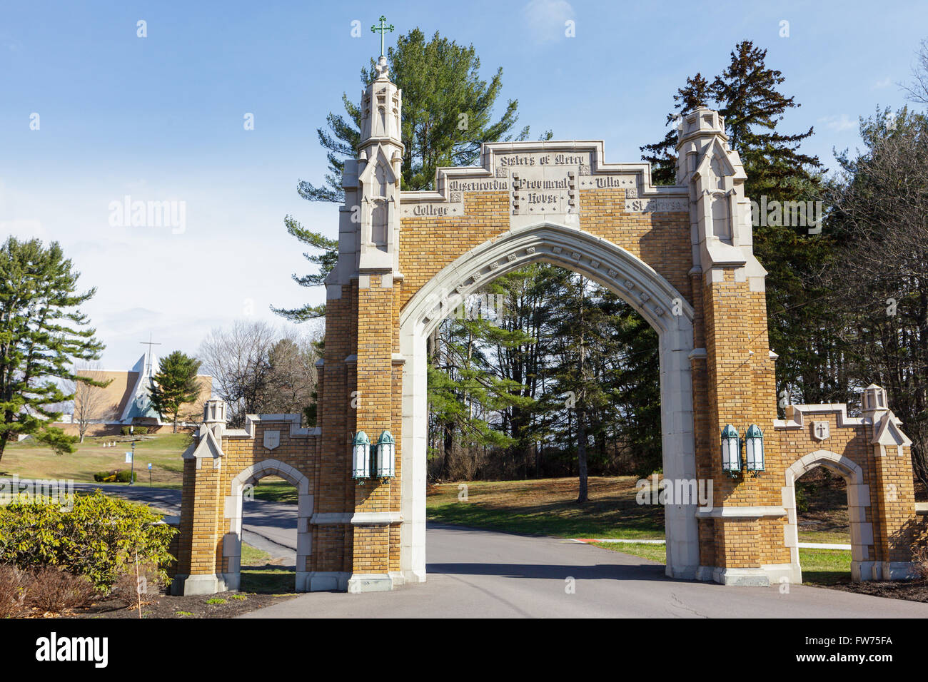 Porte d'entrée, Misericordia University, Dallas, Texas, USA, Luzerne Comté. Banque D'Images