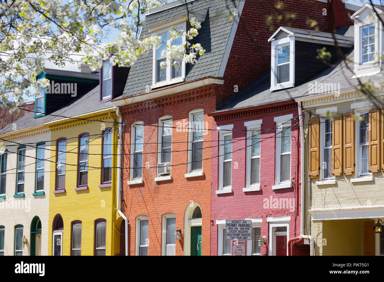Brique colorée en rangée, Lancaster, Pennsylvanie, USA. Banque D'Images