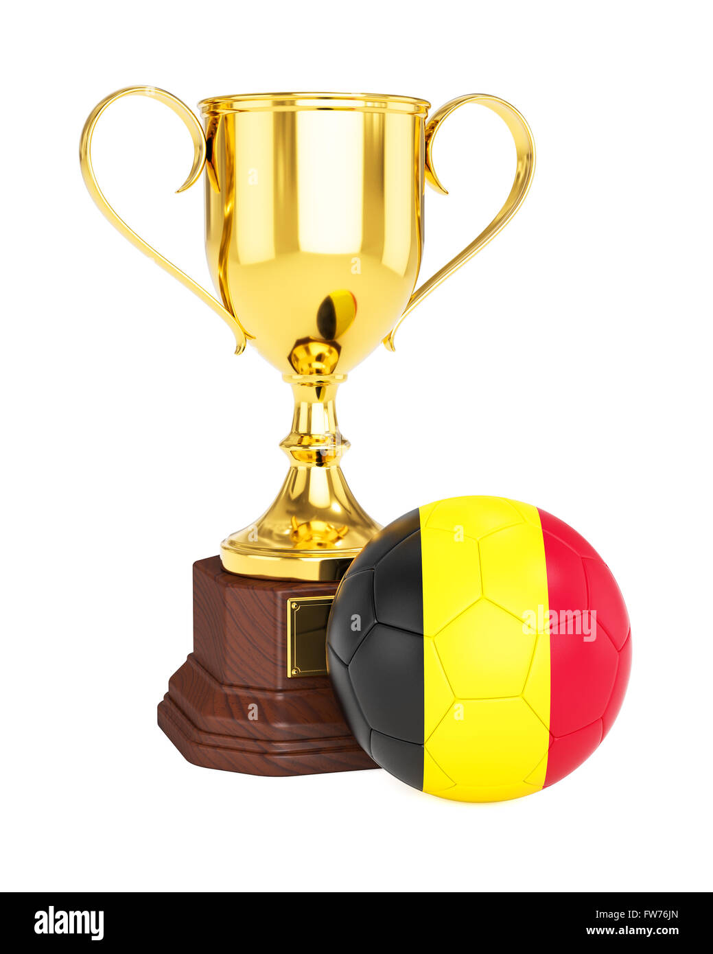 Trophée d'or et de la coupe de football soccer ball avec drapeau Belgique Banque D'Images