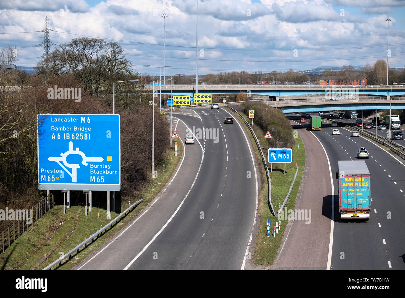 Le M65 Junction sur la M6 en direction nord, à Preston dans le Lancashire Banque D'Images