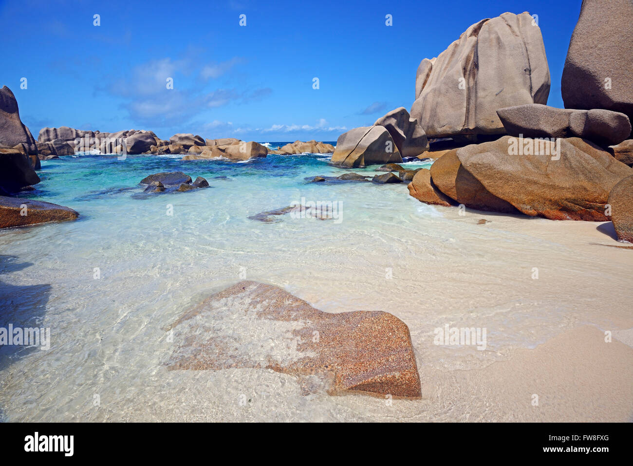 Traumstrand Anse marron, marron, La Source auch Insel La Digue, Seychellen Banque D'Images