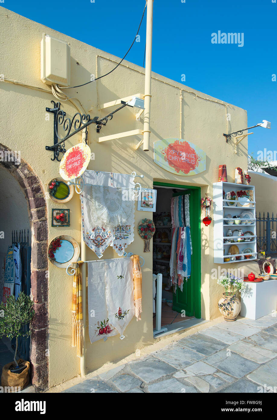 Shopping à Oia, Santorin, Grèce Banque D'Images