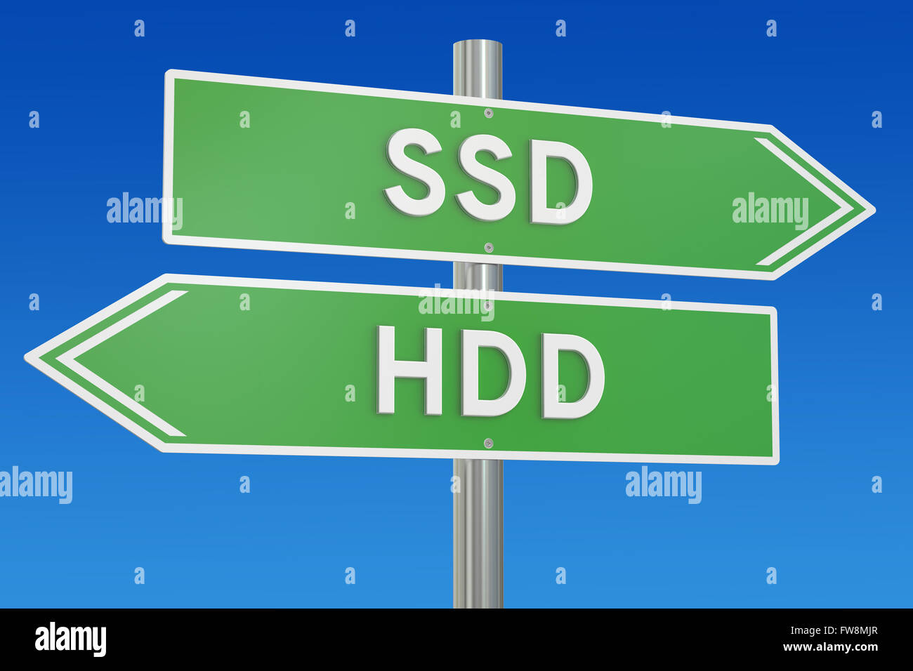 Disque dur SSD vs concept, rendu 3D isolé sur fond blanc Banque D'Images