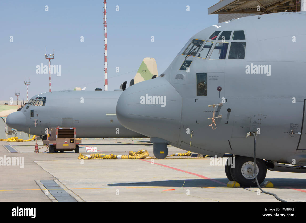 De l'air israélienne C-130J à Nevatim Air Base, Israël. Banque D'Images