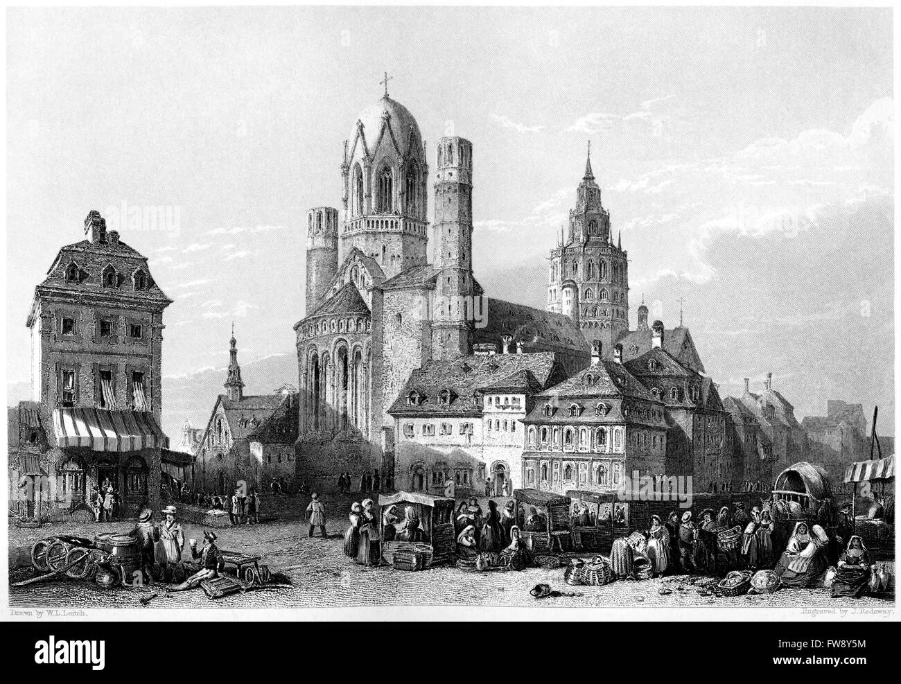 Gravure de la Cathédrale de Mayence (Mainz) Rhin - numérisées à haute résolution à partir d'un livre imprimé en 1876. Croyait libres de droit. Banque D'Images