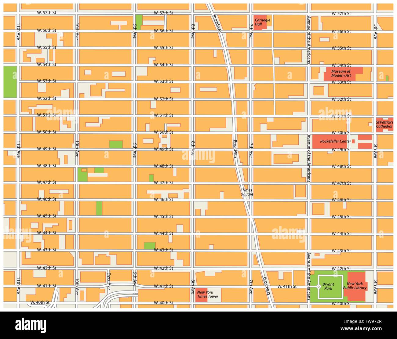 Theatre district map, manhattan, new york city Illustration de Vecteur