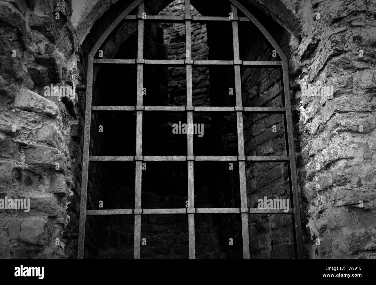 Une porte fermée à l'étage de niveau les ruines de l'abbaye de St Bennets. Banque D'Images