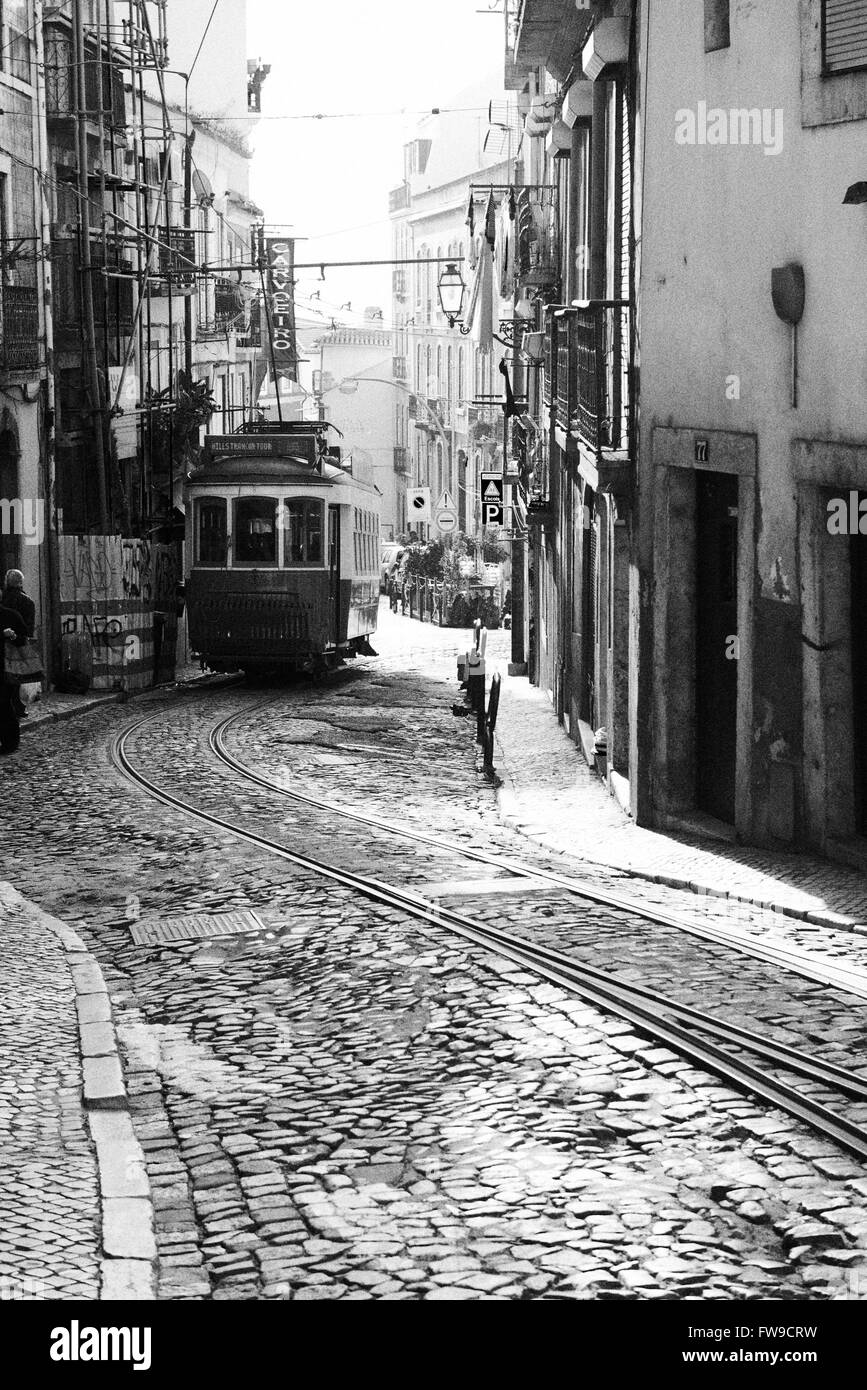 Image en noir et blanc de Lisbonne, Portugal, Europe Banque D'Images