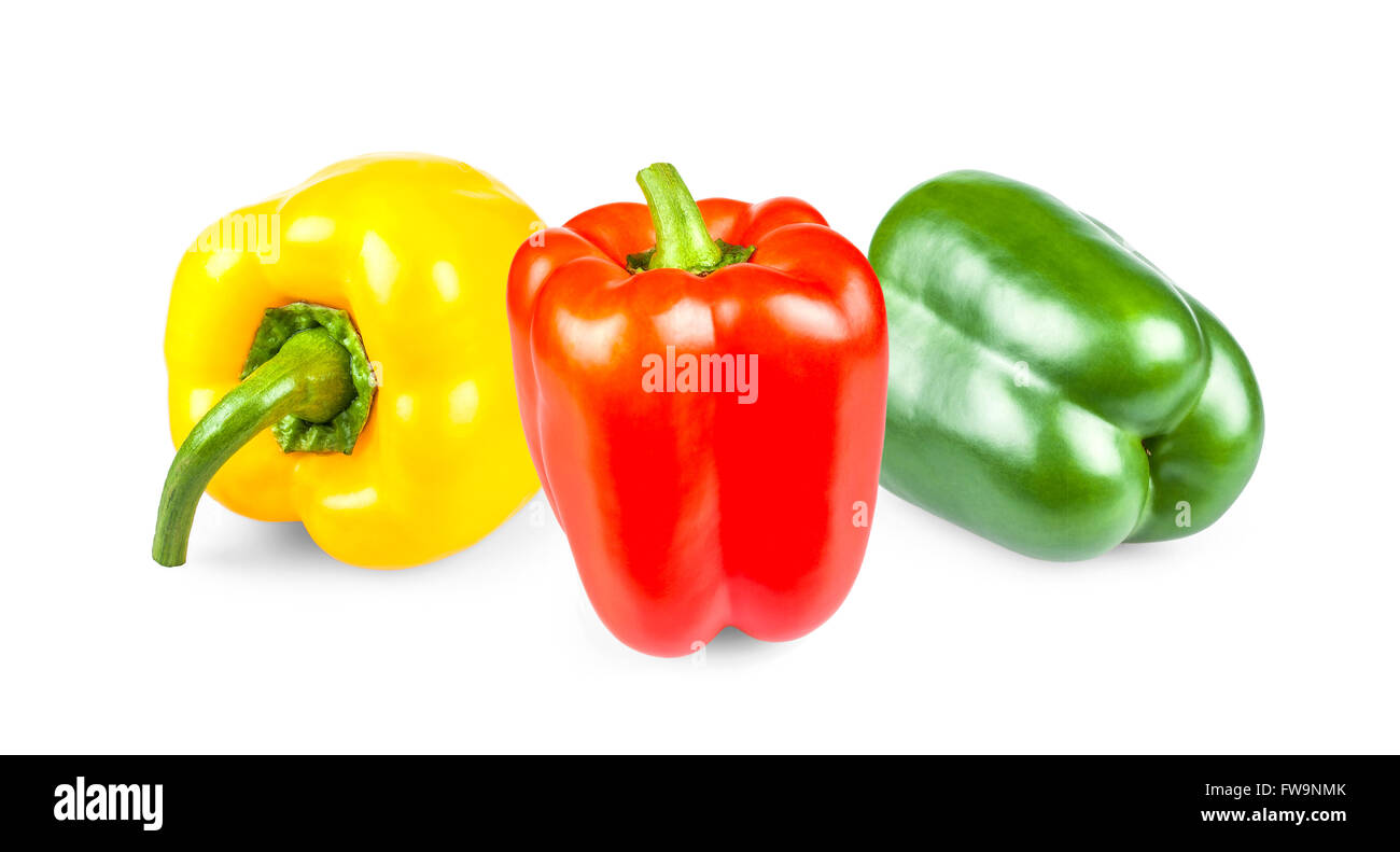 Jaune, poivrons rouges et verts, isolated on white Banque D'Images