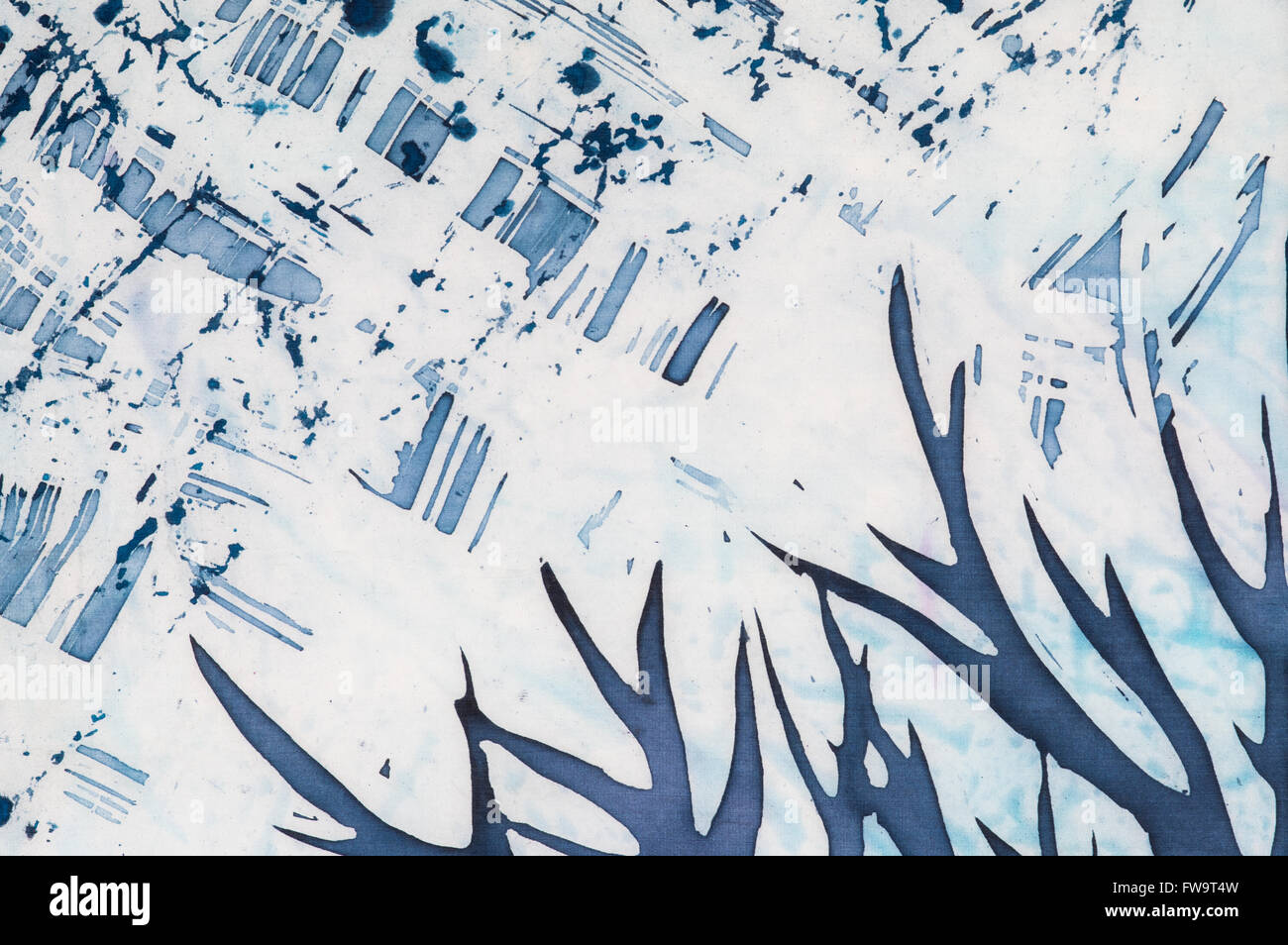 Des cornes de cerf, Blue Tree, turquoise, hot batik, texture de fond, la main sur la soie, abstract art surréalisme Banque D'Images