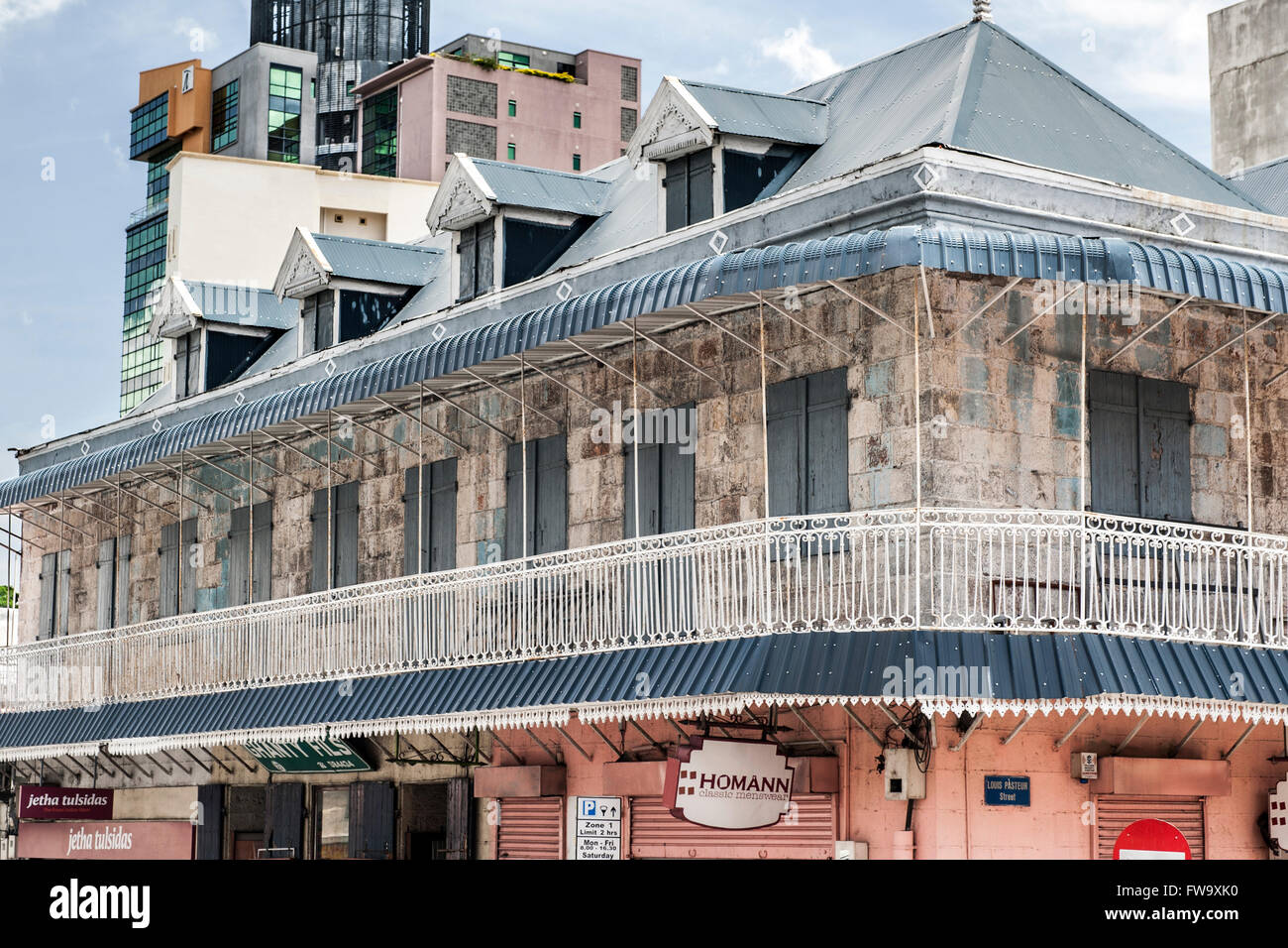 Vieux bâtiment à Port Louis, la capitale de l'île Maurice. Banque D'Images