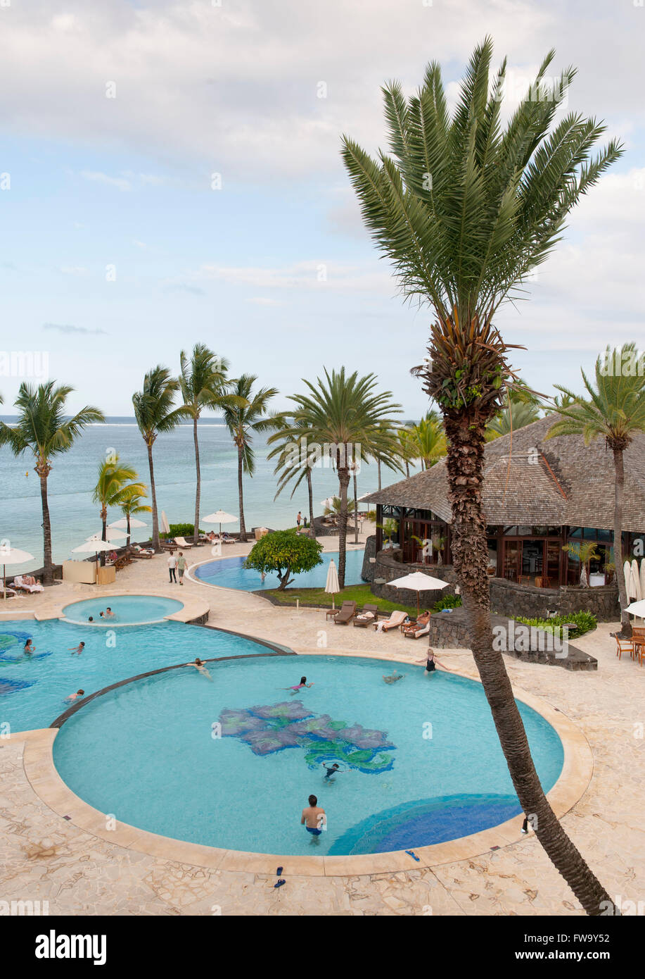 Piscine de l'hôtel Residence à l'Ile Maurice. Banque D'Images