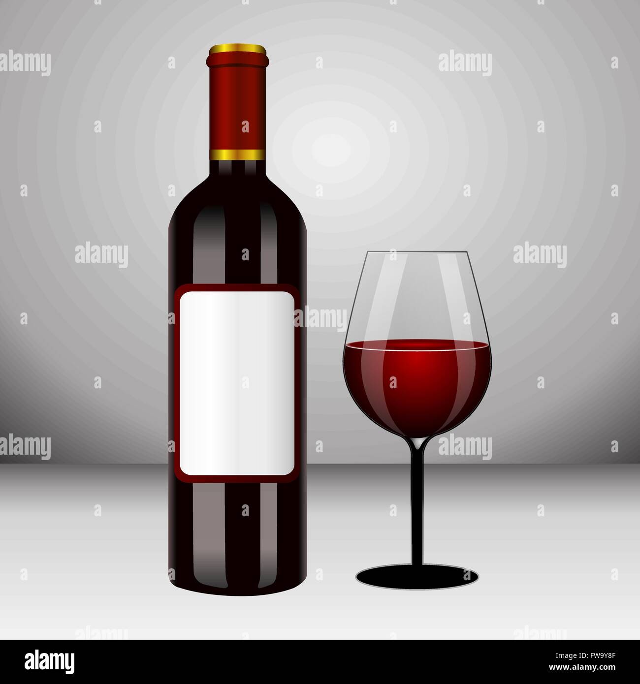 Bouteille de vin rouge et le verre et les raisins Illustration de Vecteur
