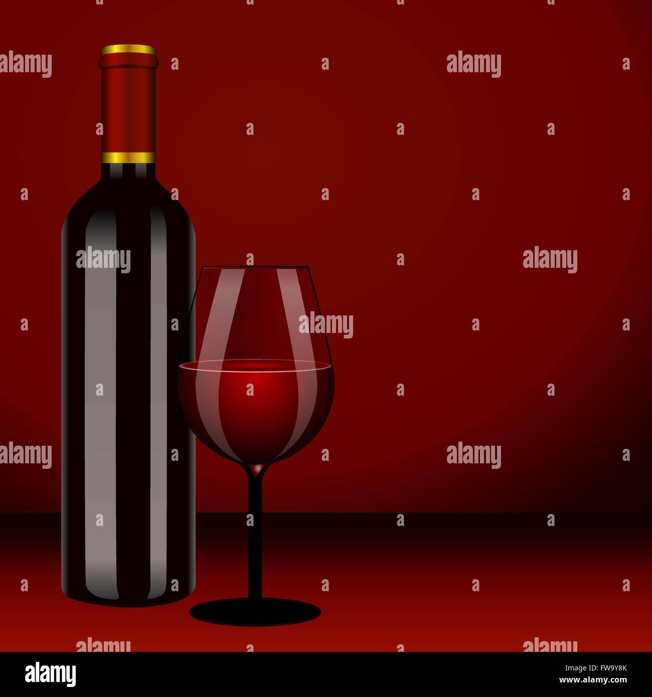 Bouteille de vin rouge et le verre et les raisins Illustration de Vecteur