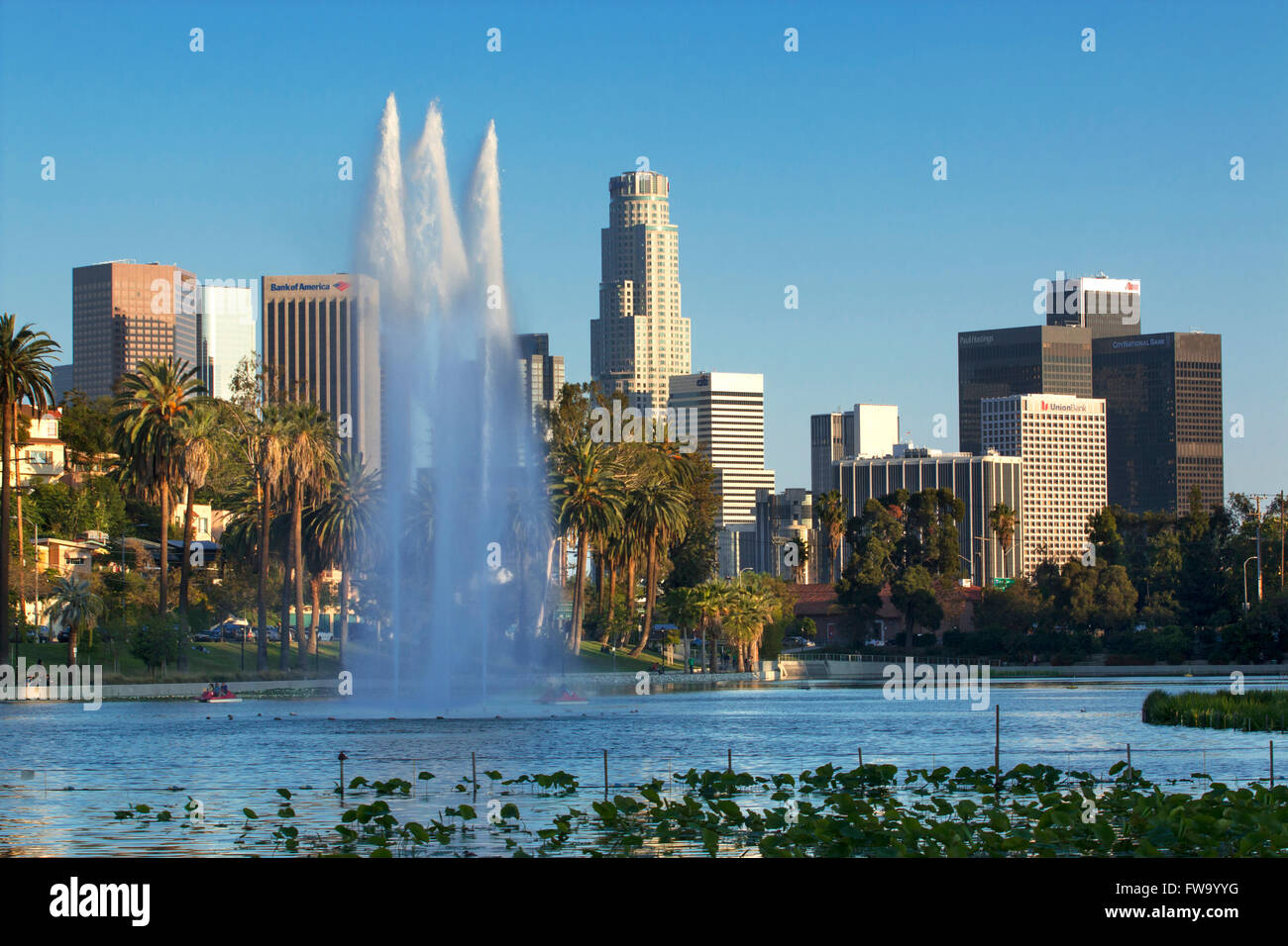 Los Angeles downtown skyline de Echo park Banque D'Images