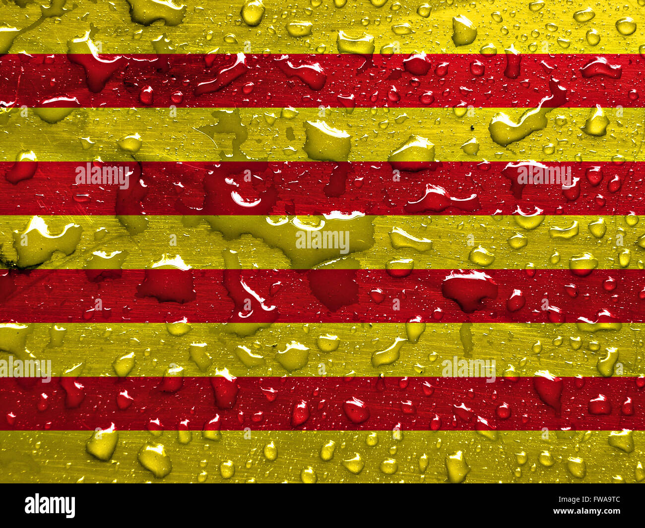 Drapeau de la Catalogne avec gouttes de pluie Banque D'Images