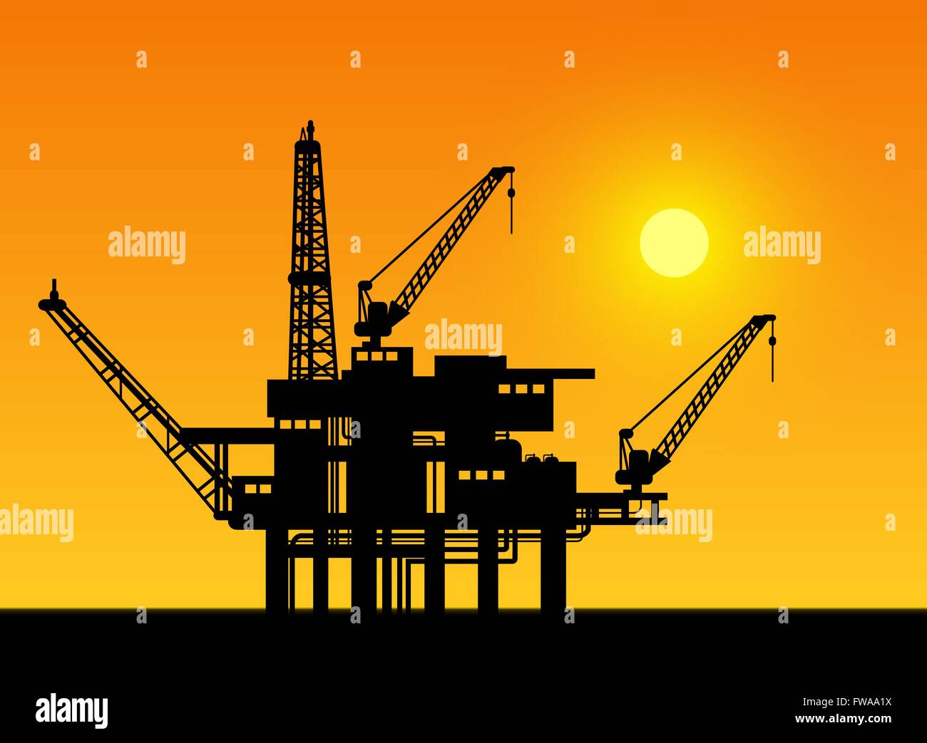 Oil derrick dans la mer pour le design industriel. Illustration de Vecteur