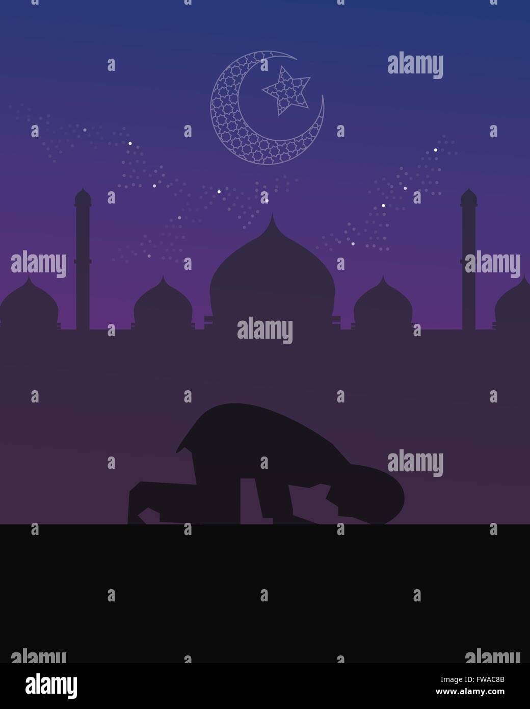 Homme Priant Nuit Culte Tahajud Ciel Magnifique L Islam Image Vectorielle Stock Alamy