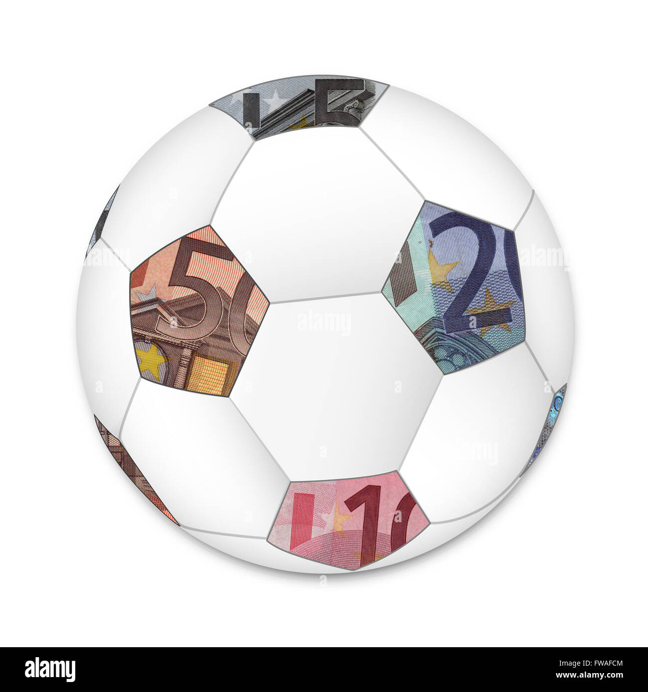 Ballon de soccer avec divers billets d'euros Banque D'Images
