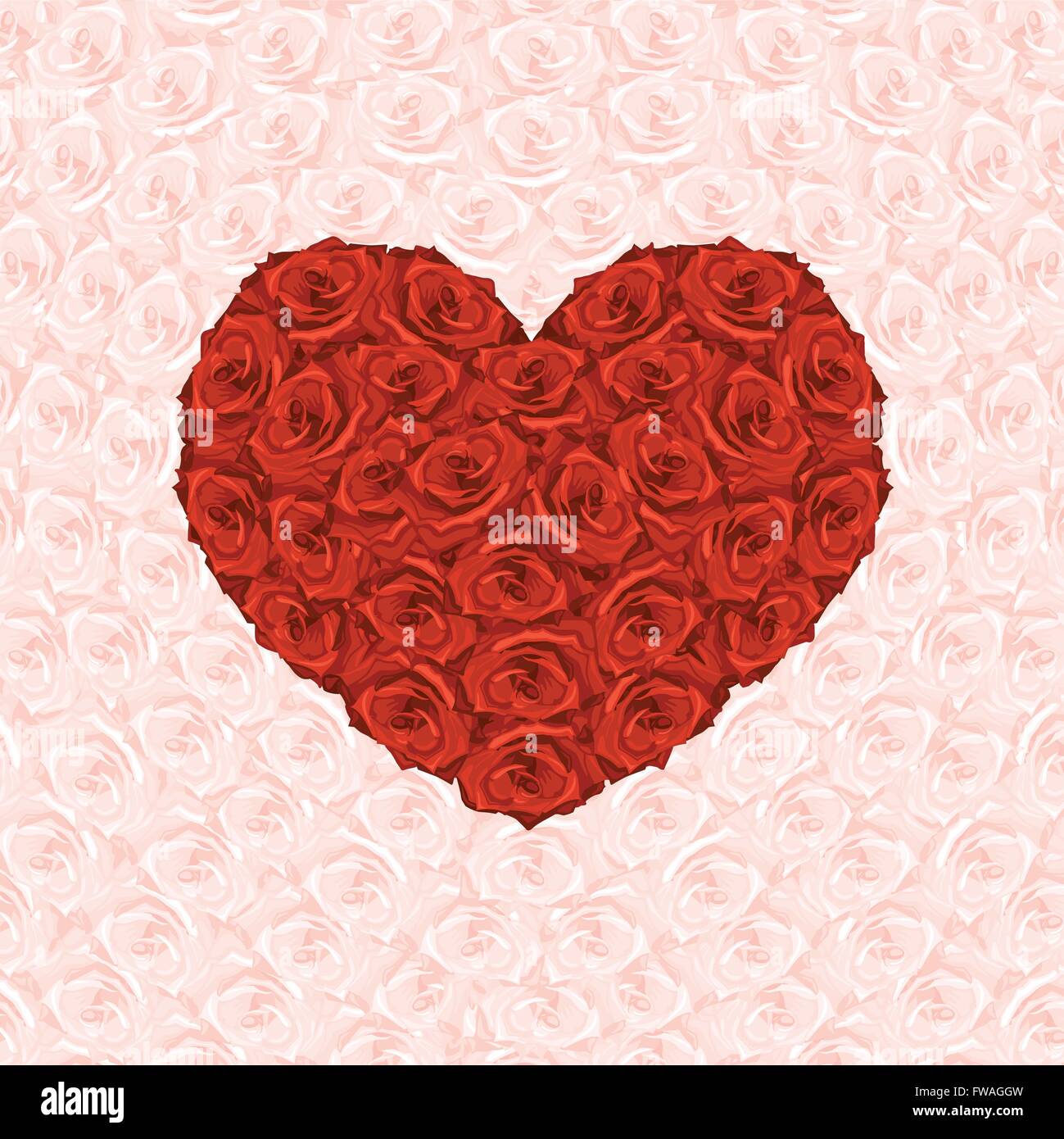 Vector illustration de coeur de roses rouges sur fond de faits de rose rose Illustration de Vecteur