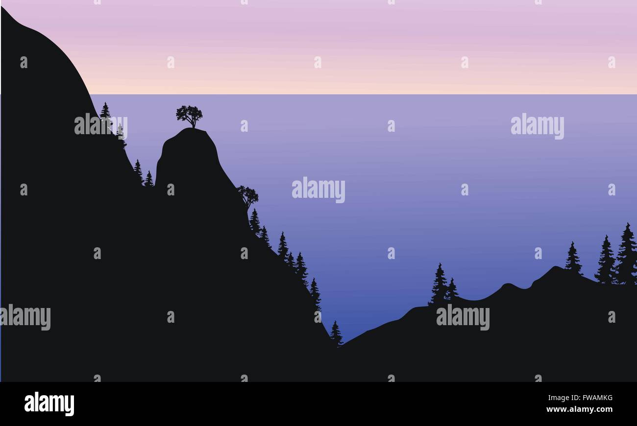 Silhouette de la forêt sur la montagne Illustration de Vecteur