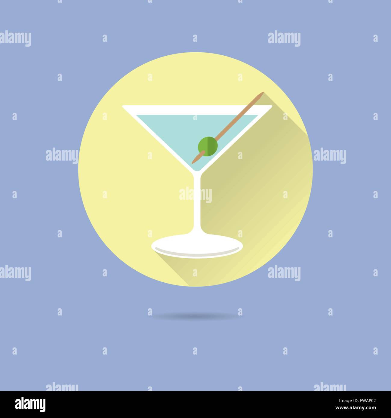 Design plat en verre Martini en ombre portée de l'icône vecteur Illustration de Vecteur