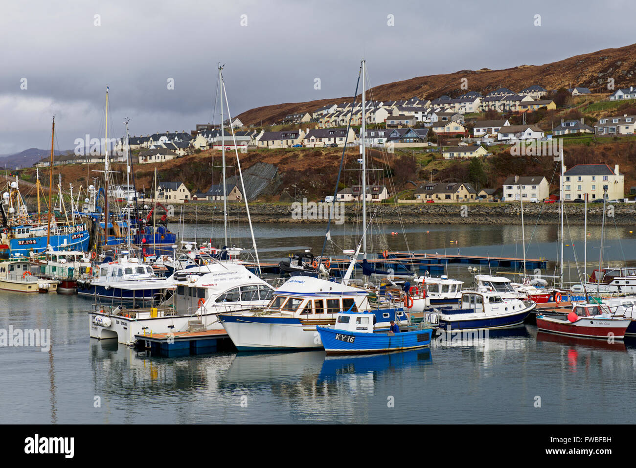 Bateaux dans le port et marina, Mallaig, Highlands, Scotland UK Banque D'Images