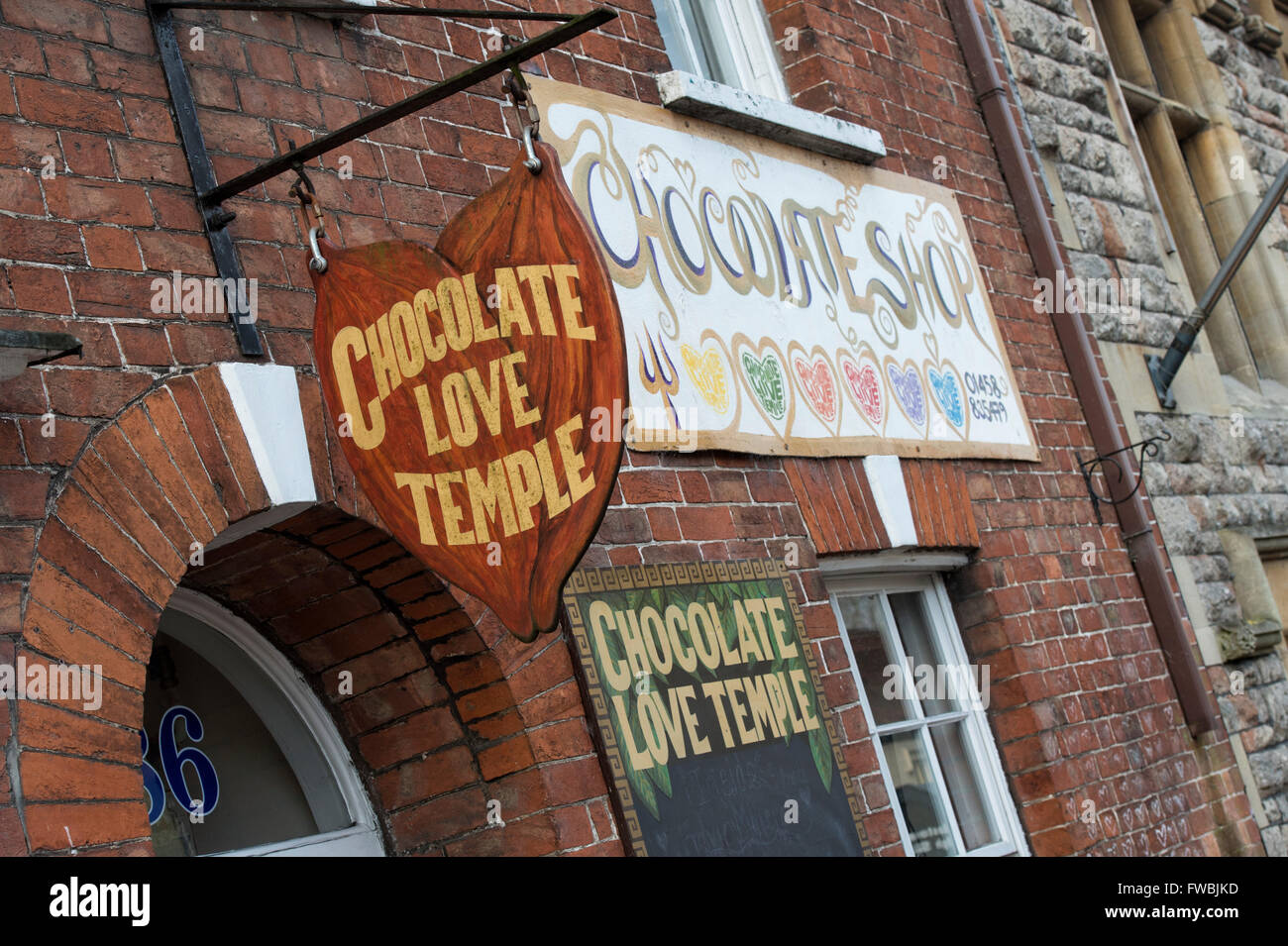 L'amour au chocolat boutique temple, Glastonbury, Somerset, Angleterre Banque D'Images