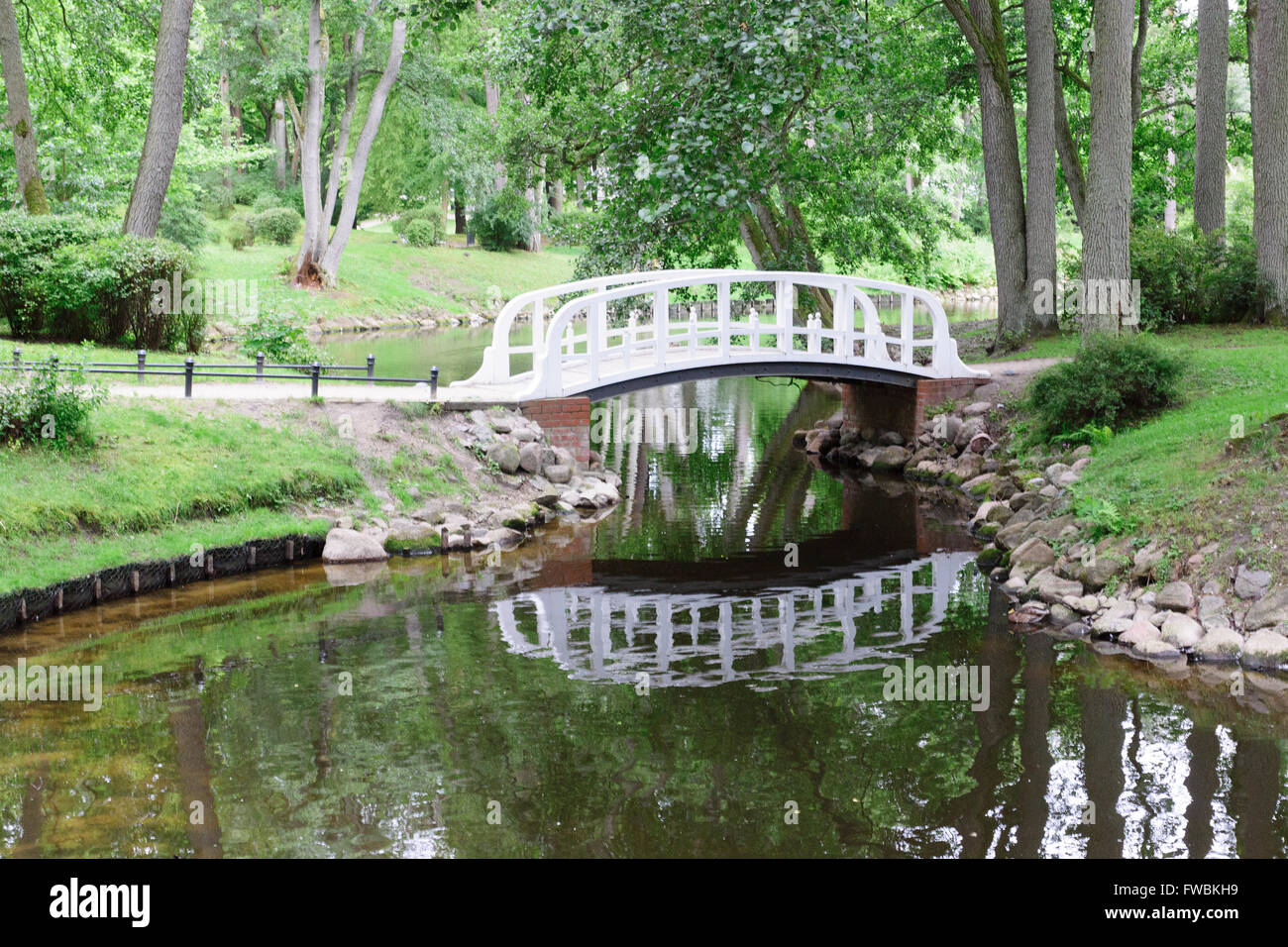 Le livre blanc pont de bois sur la petite rivière dans la région de park Banque D'Images