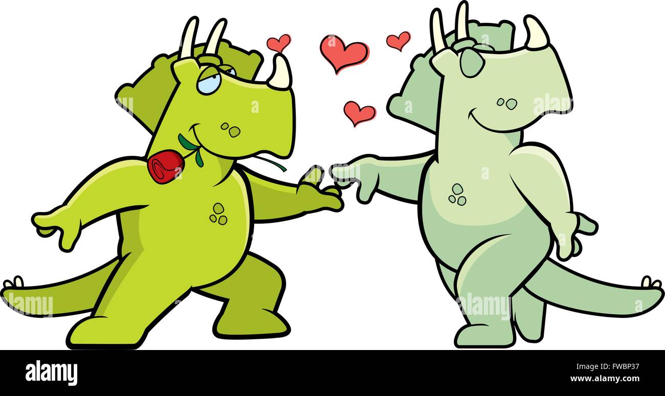 Deux dinosaures cartoon heureux et amoureux. Illustration de Vecteur