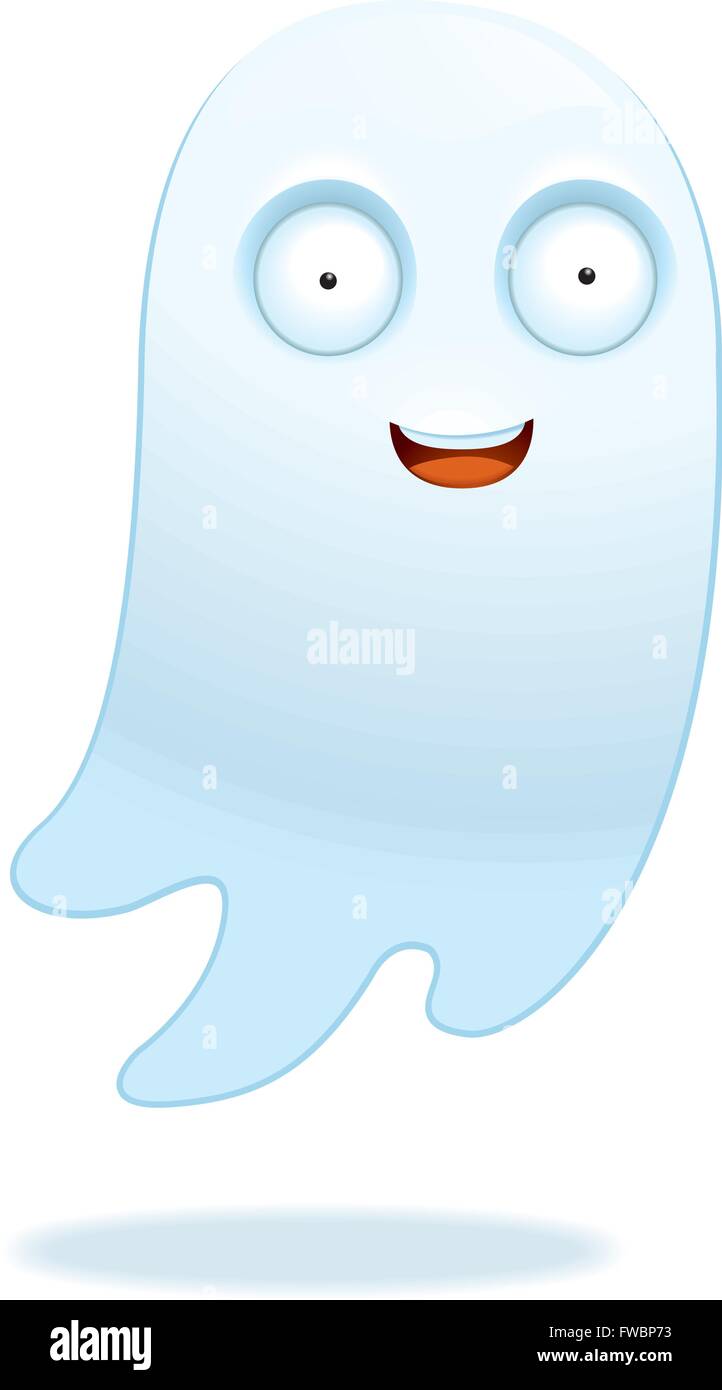 Une bonne caricature flottante ghost et souriant. Illustration de Vecteur