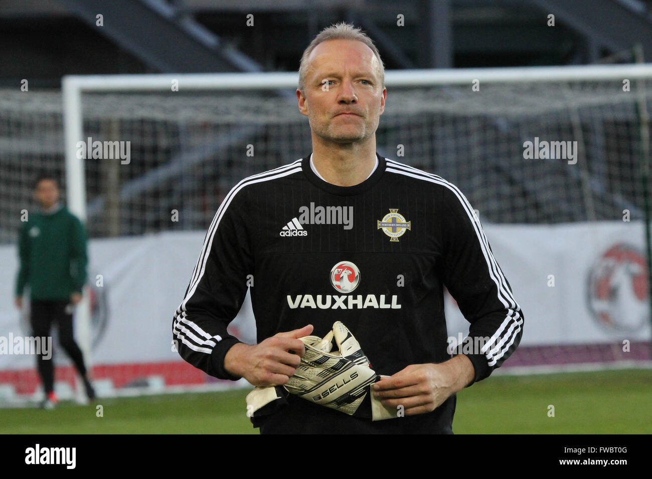 28 mars 2016 - défi international de Vauxhall (Friendly). L'Irlande du Nord 1 Slovénie 0. Maik Taylor, gardien, entraîneur de l'Irlande du Nord. Banque D'Images