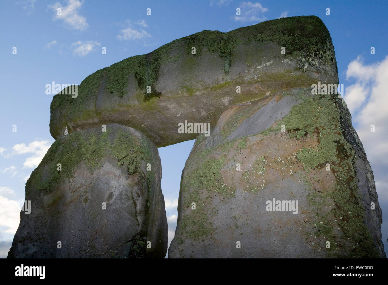 Détails de l'anciennes pierres à Stonehenge, Wiltshire, Royaume-Uni le 21 juin midsummers Day et le jour le plus long de l'année où les foules de fêtards et les spectateurs se rassemblent pour assister au solstice d'été. Banque D'Images