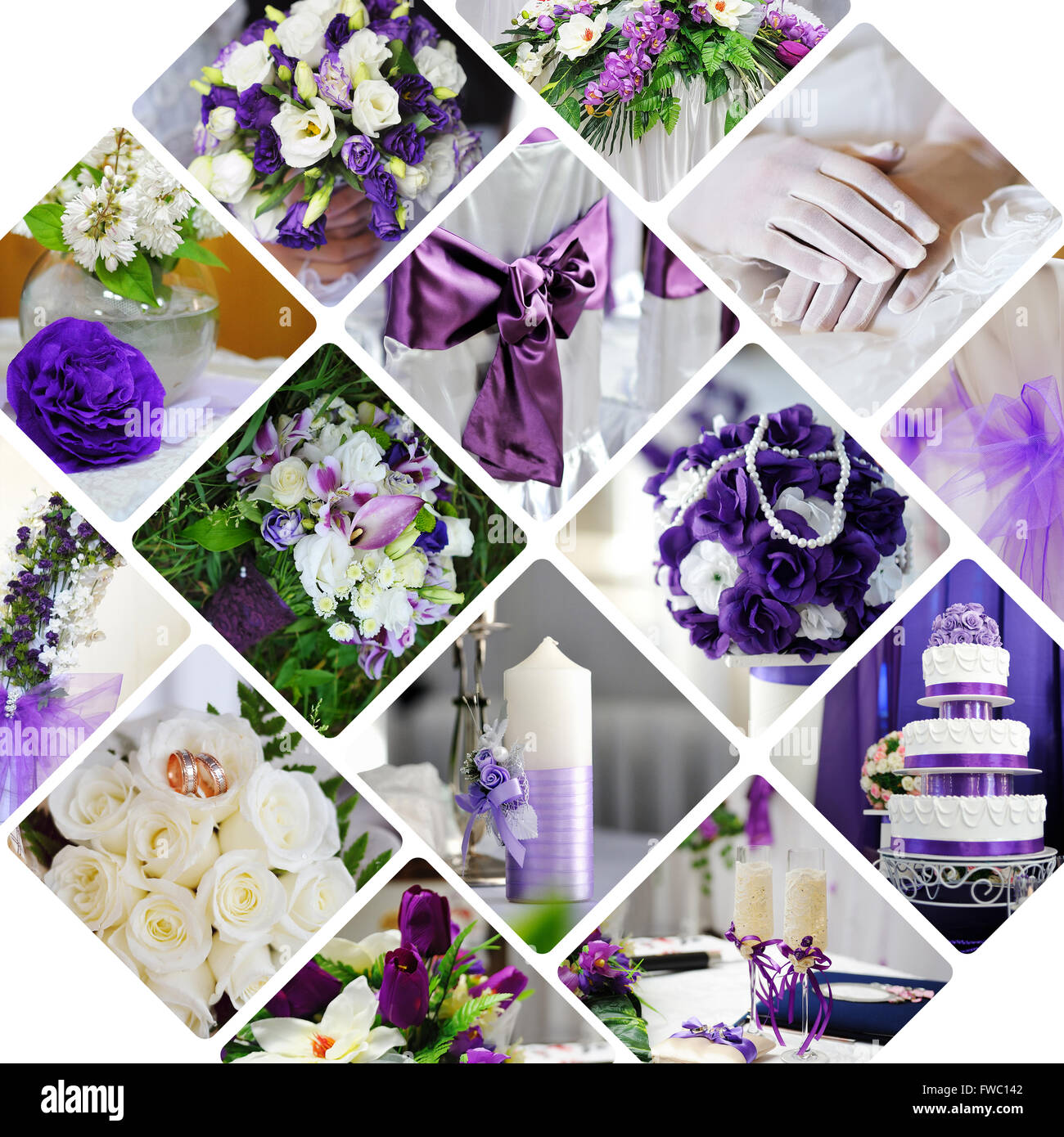 Collage de photos de mariage dans un style violet Banque D'Images