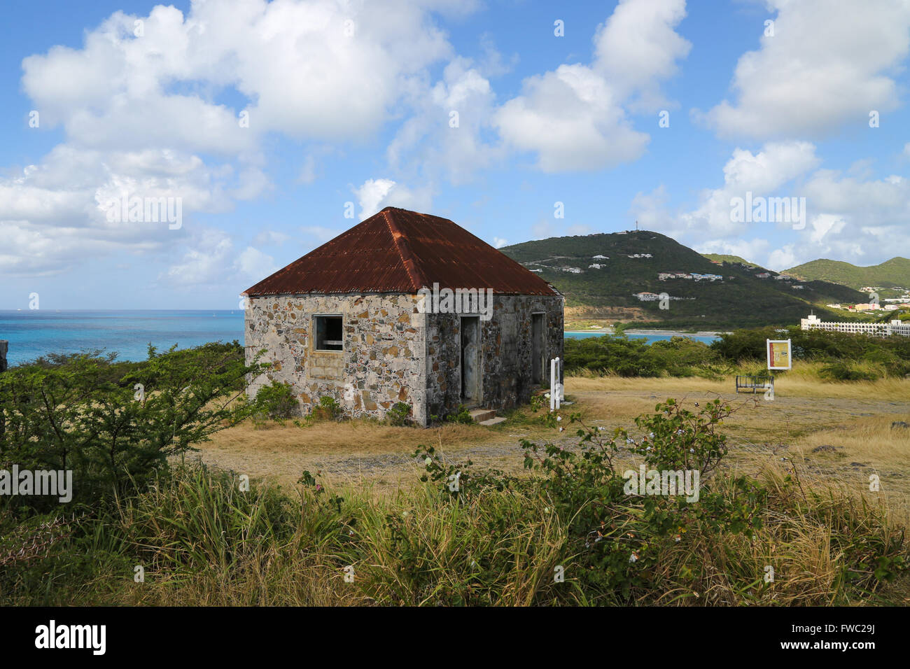 Maison de signal / Station de radio à Fort Amsterdam (Sint Maarten) Banque D'Images